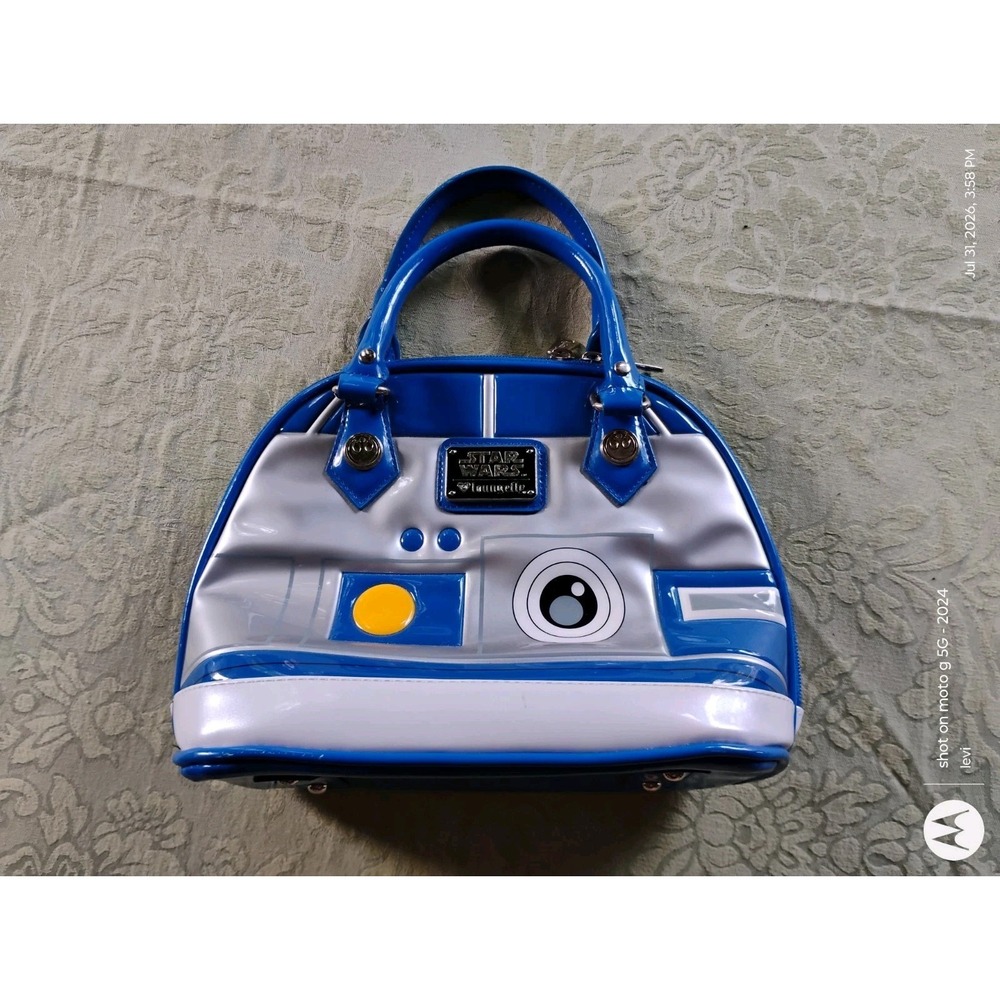Star Wars Loungefly R2D2 Blue and Silver Faux Patent Leather Bag